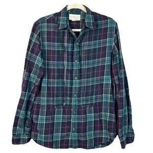 Denim Supply Ralph Lauren Button Up Shirt Womens Lg Greed Plaid Pleated Front